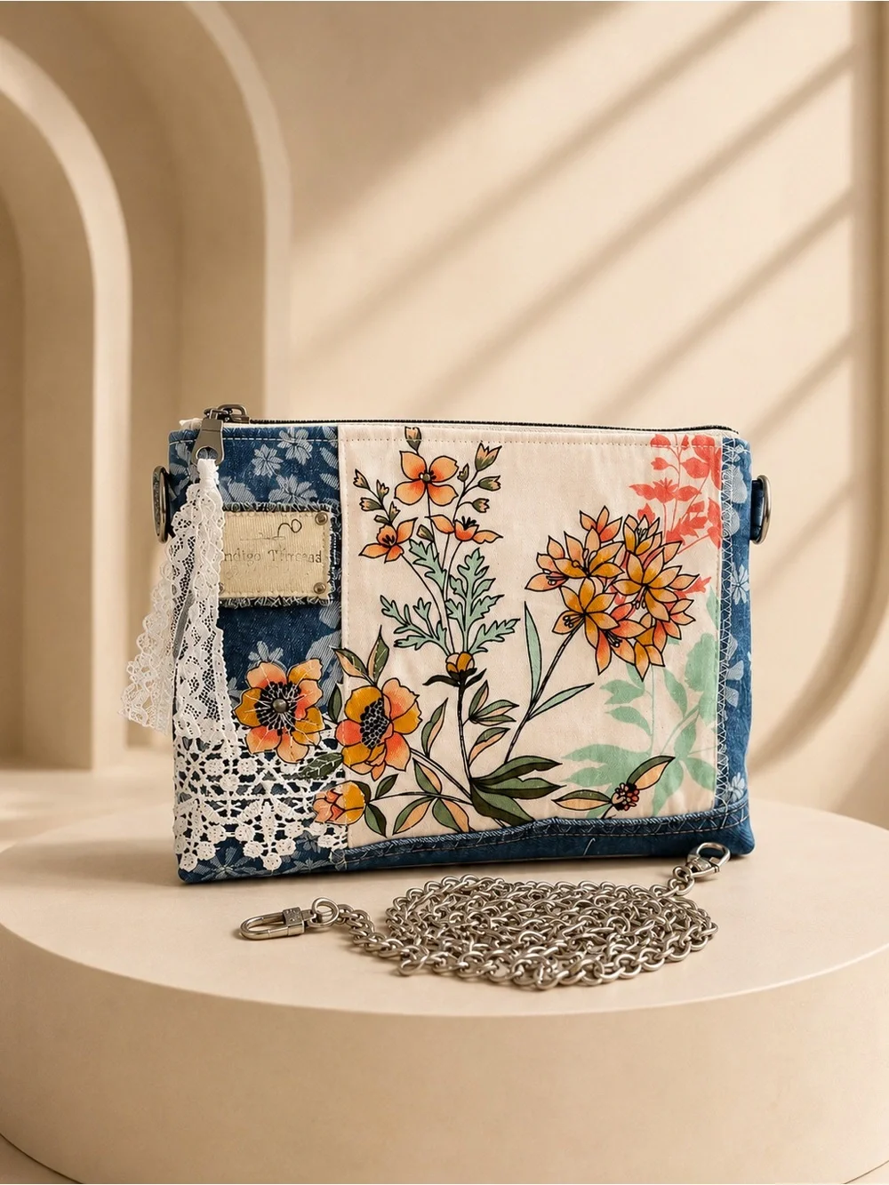One-of-a-Kind Floral Denim Crossbody Bag